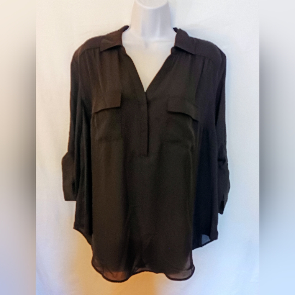 torrid Harper Georgette Women’s Black 3/4 Sleeve Split Neck Blouse Size 1X